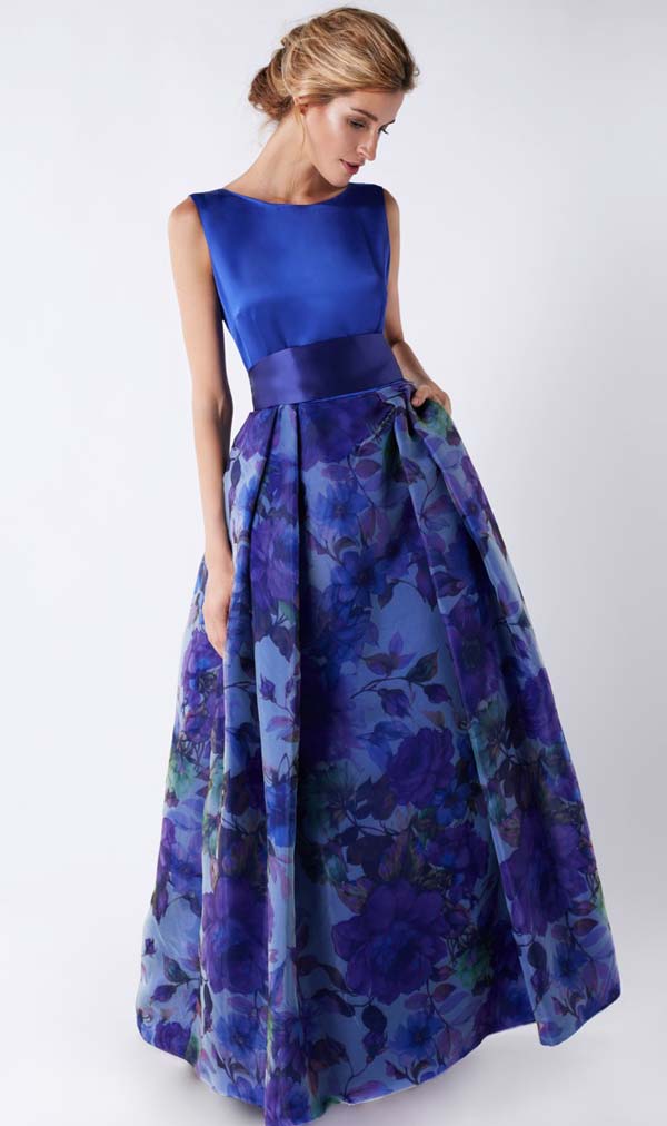 لباس مجلسی آبی دامن گلدار
