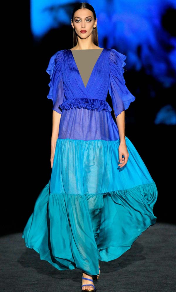 لباس مجلسی حریر آبی دو رنگ