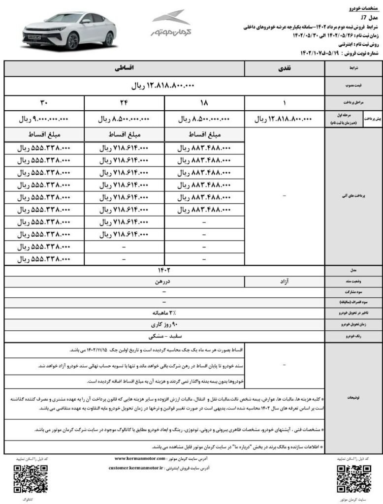 فروش اقساطی جک J7